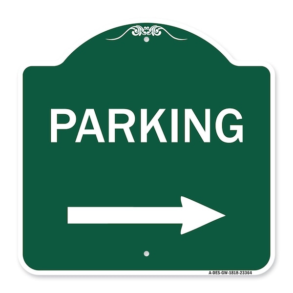 Signmission Designer Series Parking Right Arrow, Green & White Aluminum Sign, 18" x 18", GW-1818-23364 A-DES-GW-1818-23364 - main